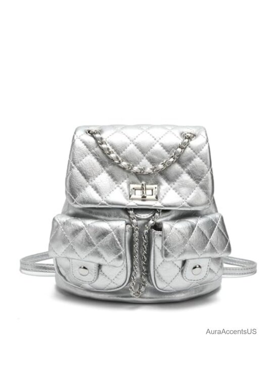 Quilted Mini Backpack Purse for Women, PU Leather Fashion Backpack with Chain